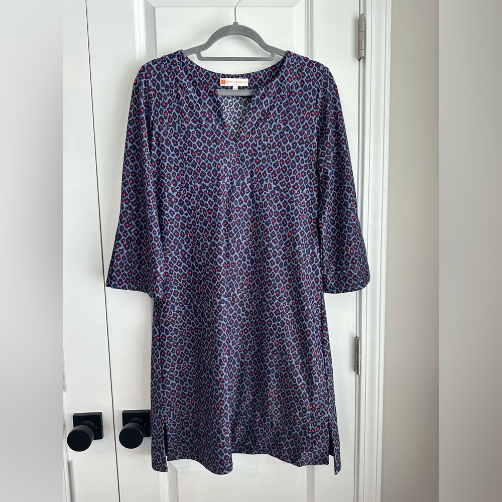 Jude Connally Megan Tunic Style Dress in Blue Gray Red Animal Print Size Large